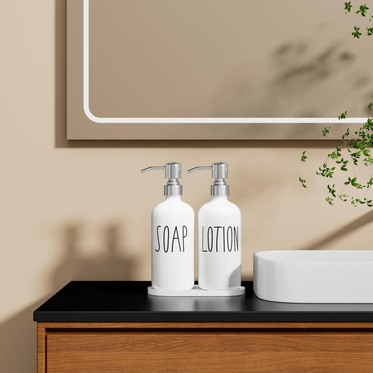 Hand Soap Dispenser for Bathroom, White & Silver