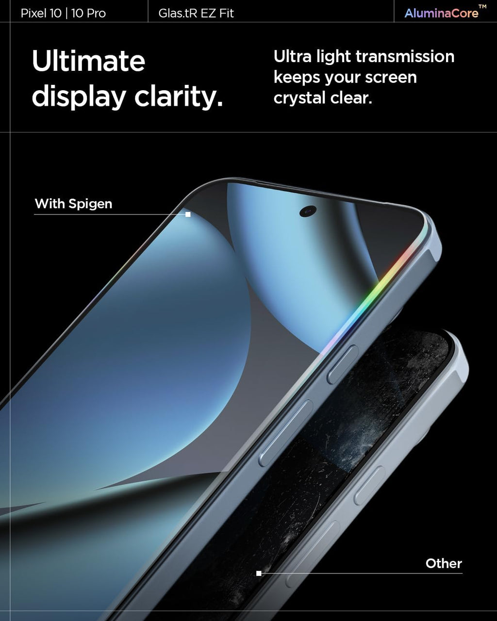 AluminaCore Tempered Glass Screen Protector [GlasTR EZ FIT] designed for Pixel 10 Pro | Pixel 10 | Pixel 9 Pro |
