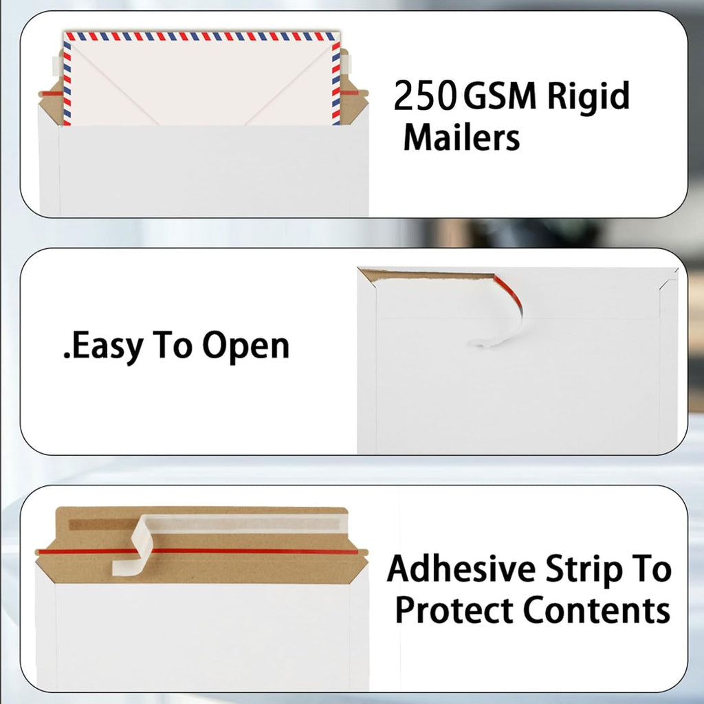 100Pcs 9 x 12 Inch Rigid Mailers Stay Flat Photo Document Mailer Self Seal Cardboard Envelops Mailers White Paper