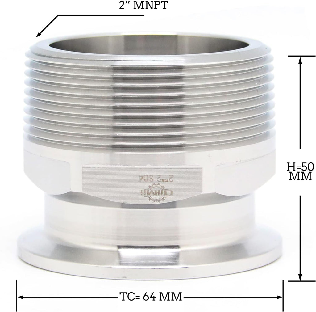 QiiMii 2" Tri Clamp Adapter to 2" MNPT Thread Ferrule Hexagonal Sanitary Pipe Fitting