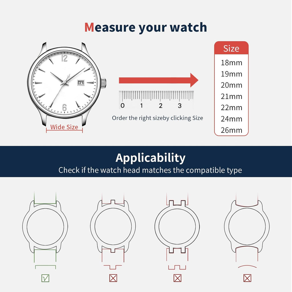 18/19//20/21/22/23/24/26mm Quick Release Leather Watch Band | Burnished Leather Wristband Suitable for Quartz