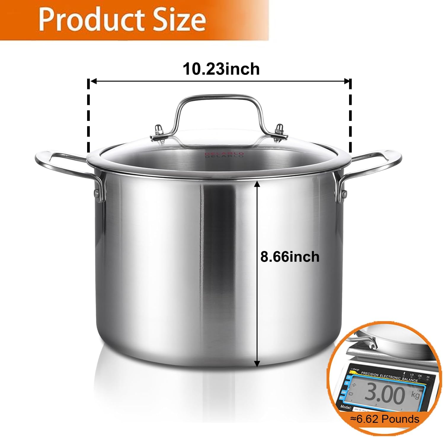 Tri-ply Stainless Steel 12 Quart Heavy Duty Induction Stock Pot | 18/10 Stainless Steel Soup Pot, Big Large Pot for