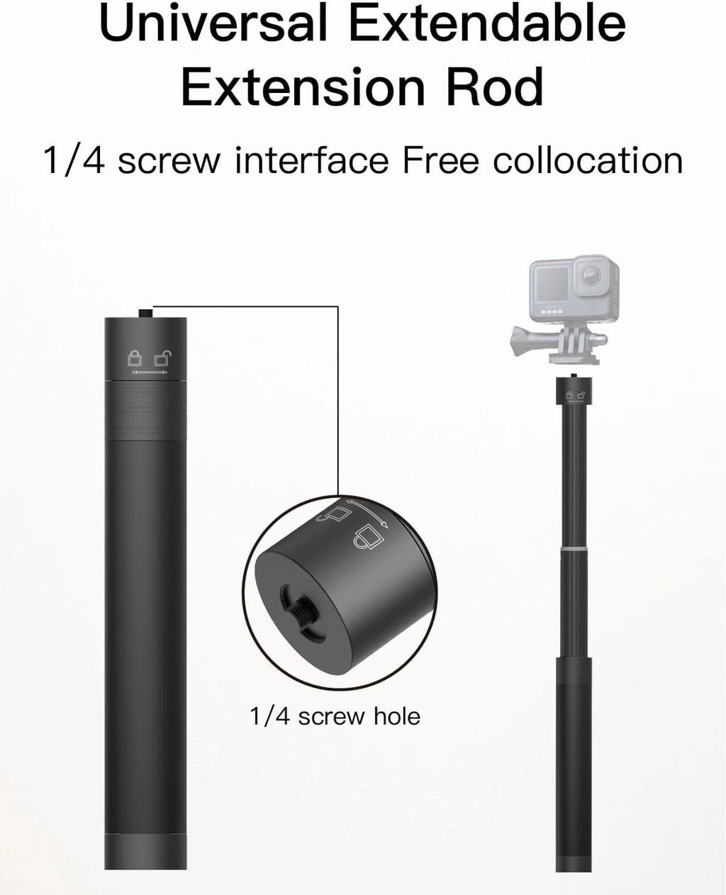 Gimbal Extension Rod, 29" Extension Pole for DSLR Cameras, Adjustable Selfie Stick with 1/4 Screw Interface