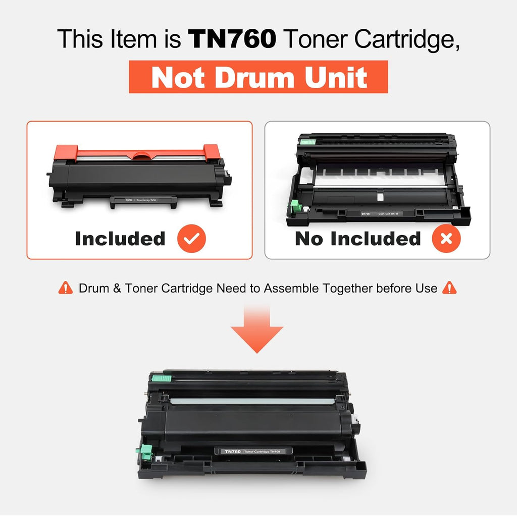 TN760 Compatible for Brother TN 760 Toner Cartridge 2Pack High Yield | Black Replacement for TN730 TN-730 TN770