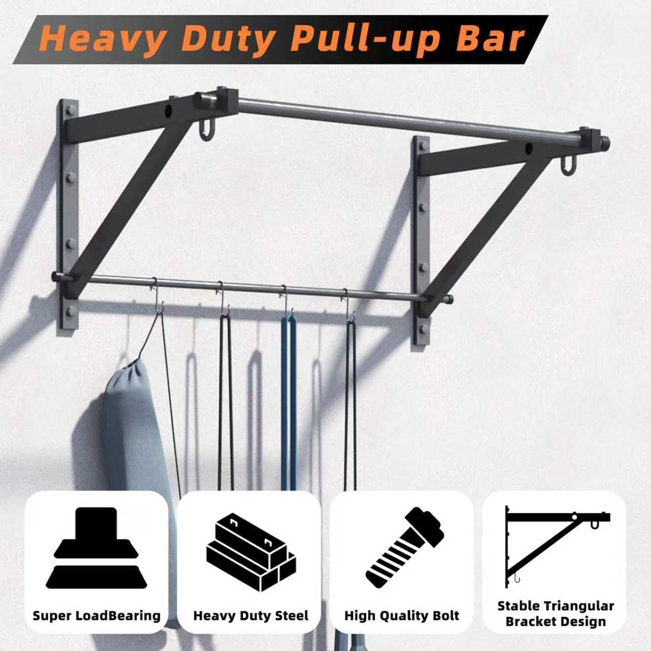 Wall Mounted Pull Up Bar with 500LBS Capacity for Gym Home | Adjustable Depth, 4 Hooks, Heavy Duty, Strength