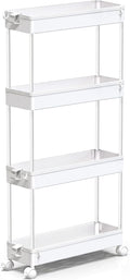 Slim Rolling Storage Cart 4 Tier Bathroom Organizer Mobile Shelving Unit Utility Cart Tower Rack for Kitchen Laundry