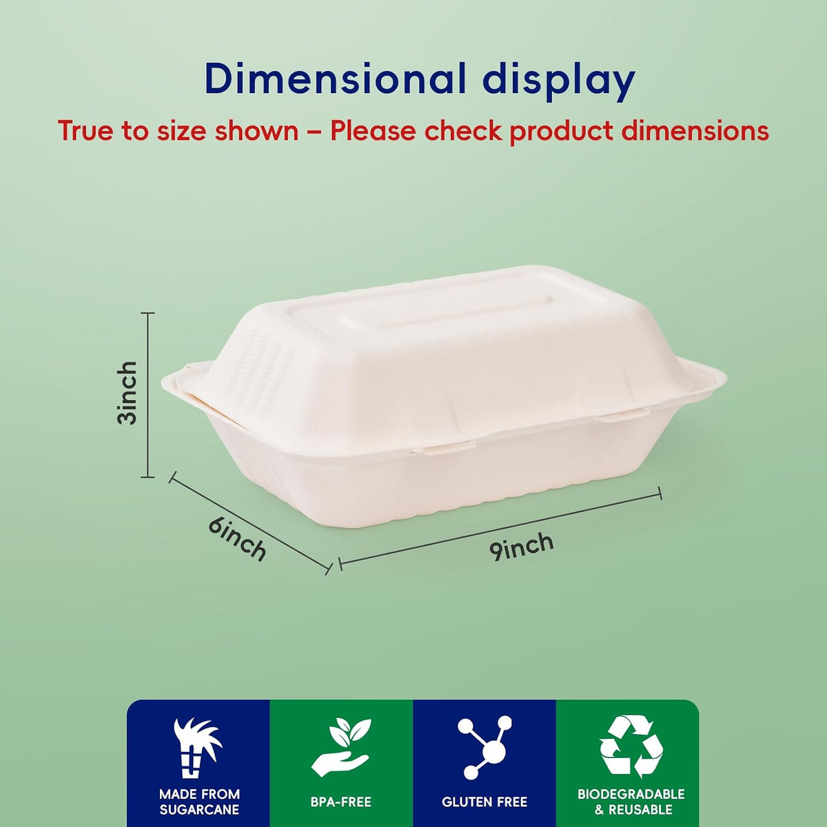 Sugarcane to go food containers, 1-Compartment Clamshell Food Containers