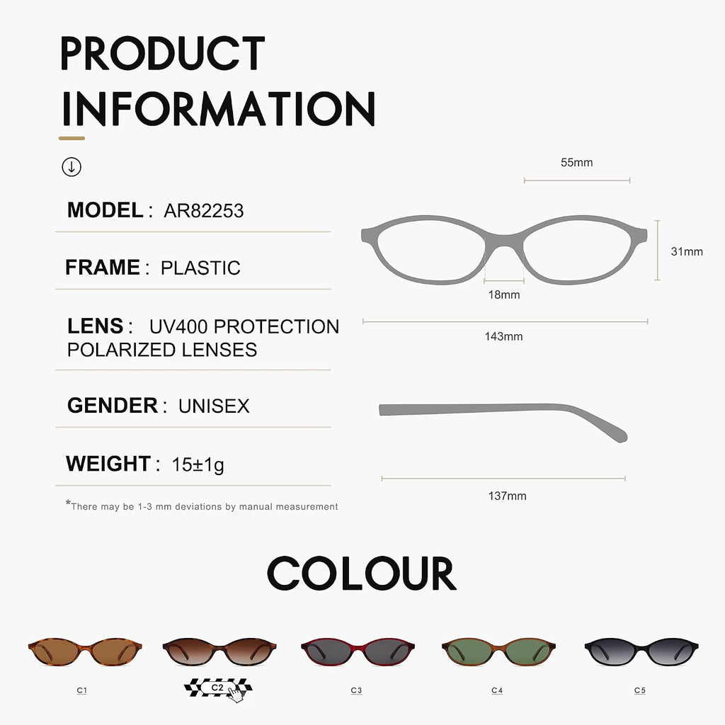 Polarized Retro Oval Sunglasses for Women Y2k 2000s Cateye AR82382 | 90s Narrow Round Skinny Frame,Lightweight Cute