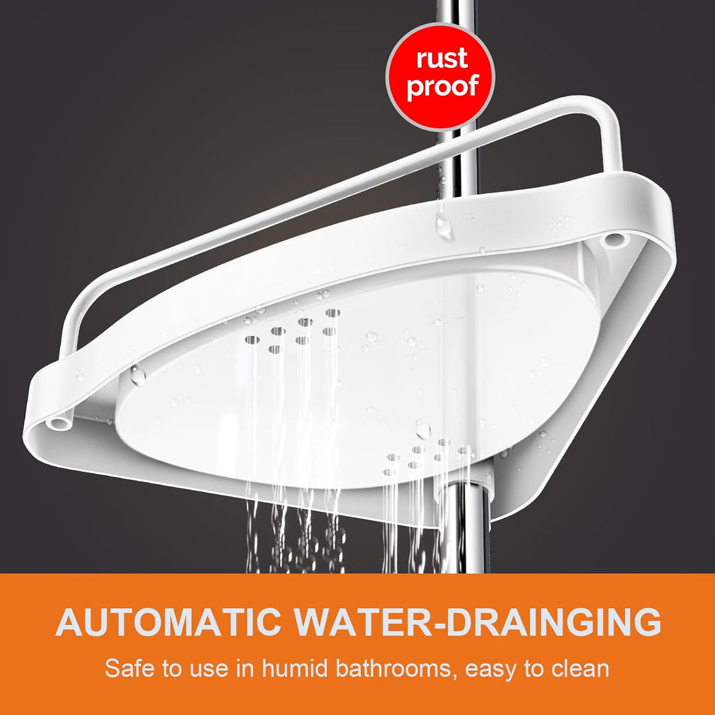 Corner Shower Caddy Tension Pole: Rust Proof 4Tier Shampoo Storage Organizer for Inside Shower - Telescoping Rod