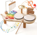 Wooden Drum Set for Toddlers 1-3, Musical Percussion Instruments for Kids Baby Drum Set Xylophone, Montessori