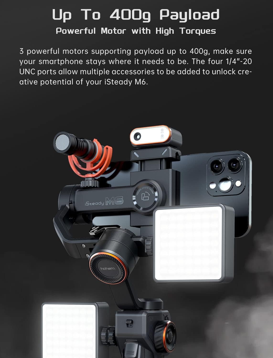 iSteady M6 Kit Gimbal Stabilizer for iPhone &Android,3-Axis Gimbal | AI Tracking,Magnetic Fill Light,0.91-inch OLED