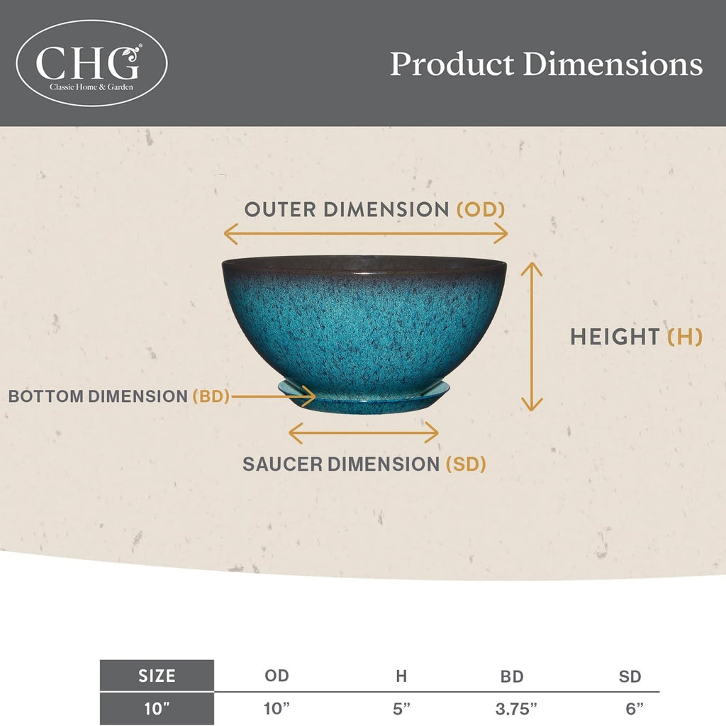 Classic Home and Garden by Growscape Rosie Modern Planter w/Drainage - Contemporary Planter Bowls - Shallow Round