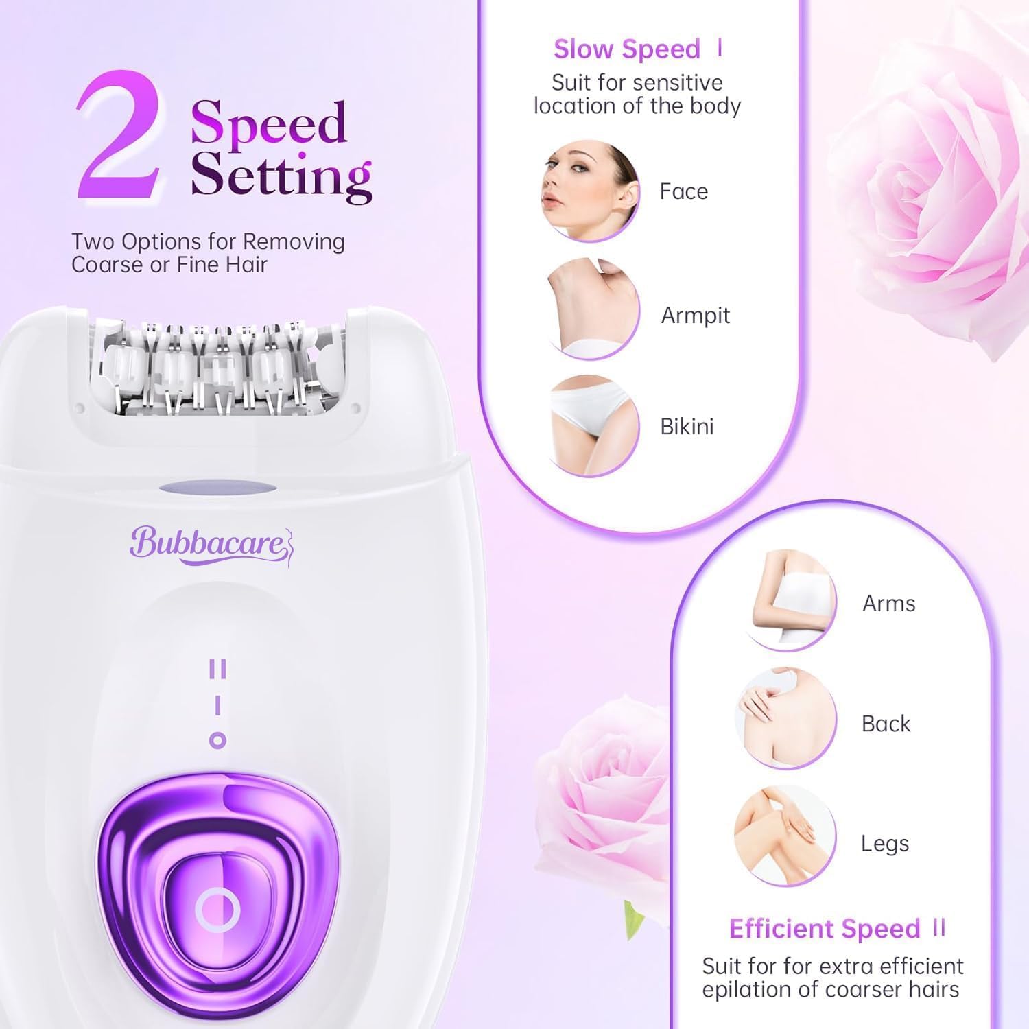 Epilator for Women, Cordless Facial Hair Removal Device with Shaver Head and Trimmer, Smooth Glide Epilators 2 Speeds