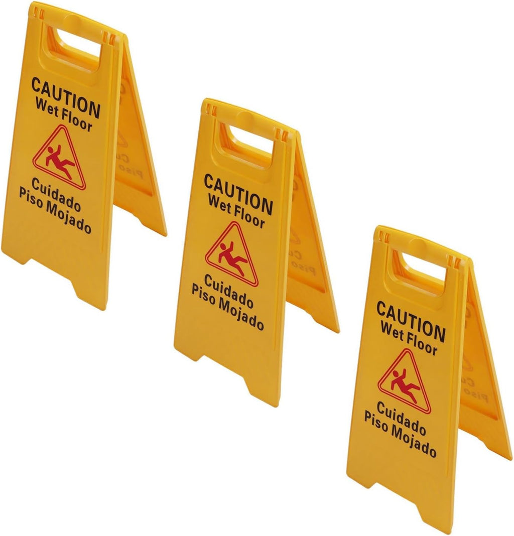 Wet Floor Caution Sign, Foldable Bilingual Safety Warning A Frame for Restaurants Offices Engineering Plastic Yellow