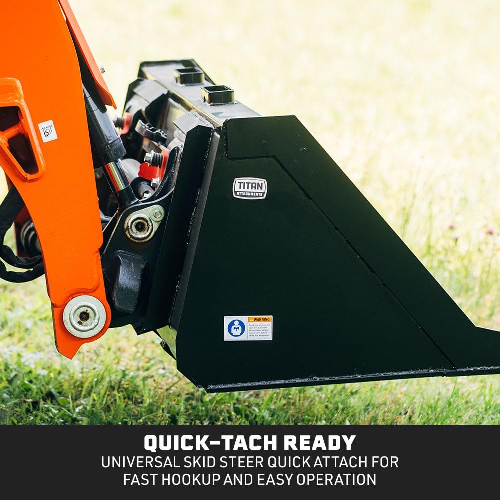 Titan Attachments 72" Skid Steer Dirt Bucket, 3/16" Thick Structural Steel, Universal Quick Tach Material Bucket with