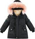 Girls Winter Coat Cute Zip Up Puffer Jackets Kids Warm Solid Quilted Padded Down Jacket Outwear with Faux Fur Hood