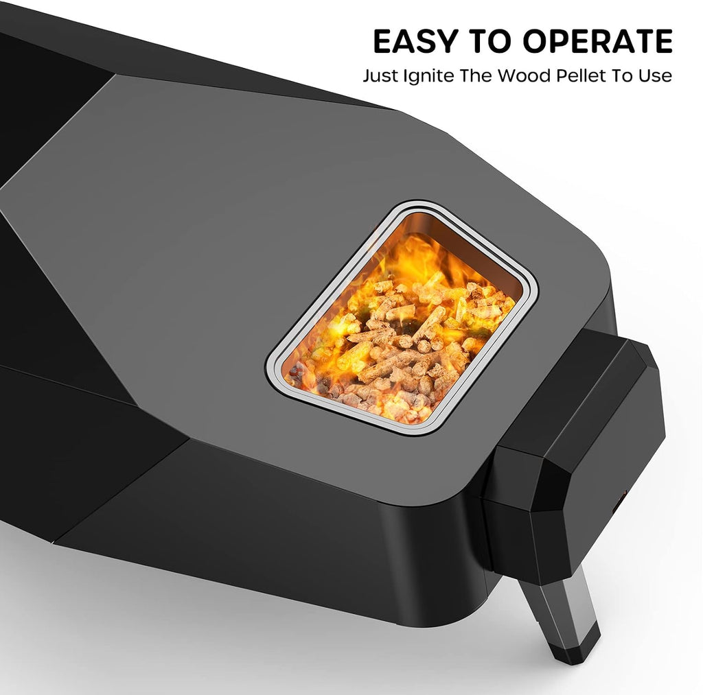 12 inch Wood Pellet Pizza Oven Outdoor, Portable Wood Fired Pizza Oven with Stone, Stainless Steel Camping Pizza Oven