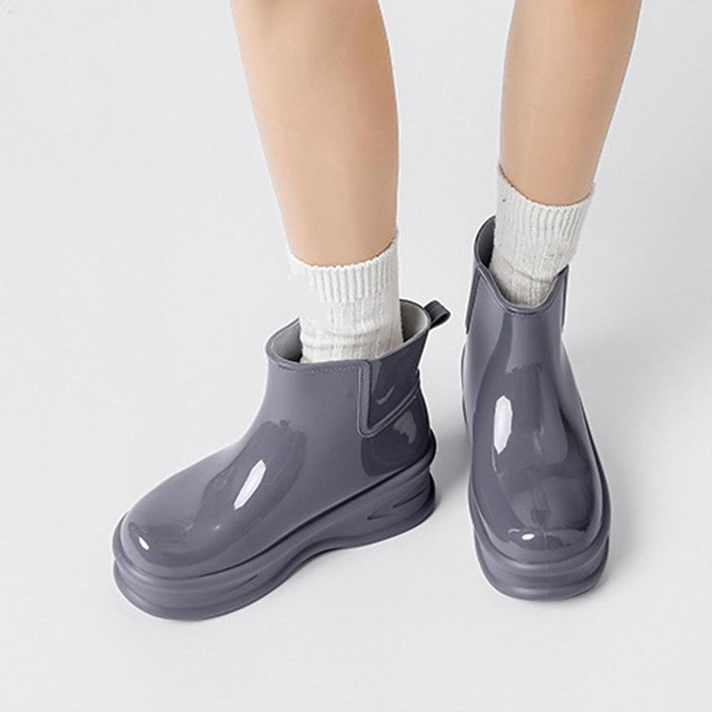 Women's Mens Waterproof Chelsea Ankle Boots Slip On Thick Lug Sole Garden Booties Mid Calf Short Rain Boots Non Slip