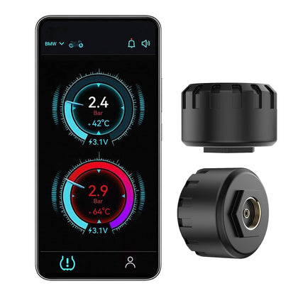 Motorcycle Tire Pressure Monitoring System, Bluetooth TPMS | Real-Time Tire Pressure & Temperature Monitor, Dual