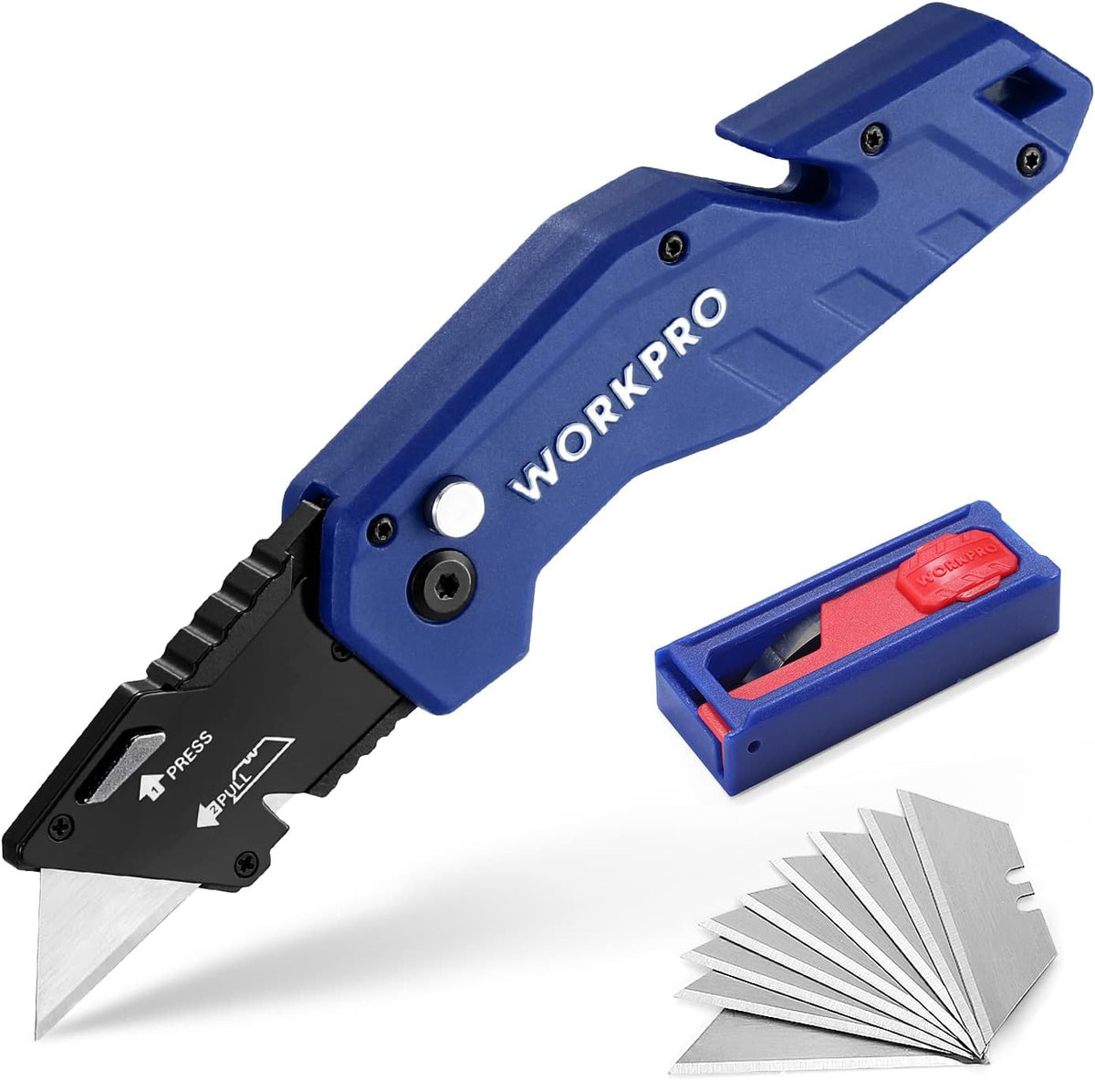 Folding Utility Knife with 10 Blades, Blue