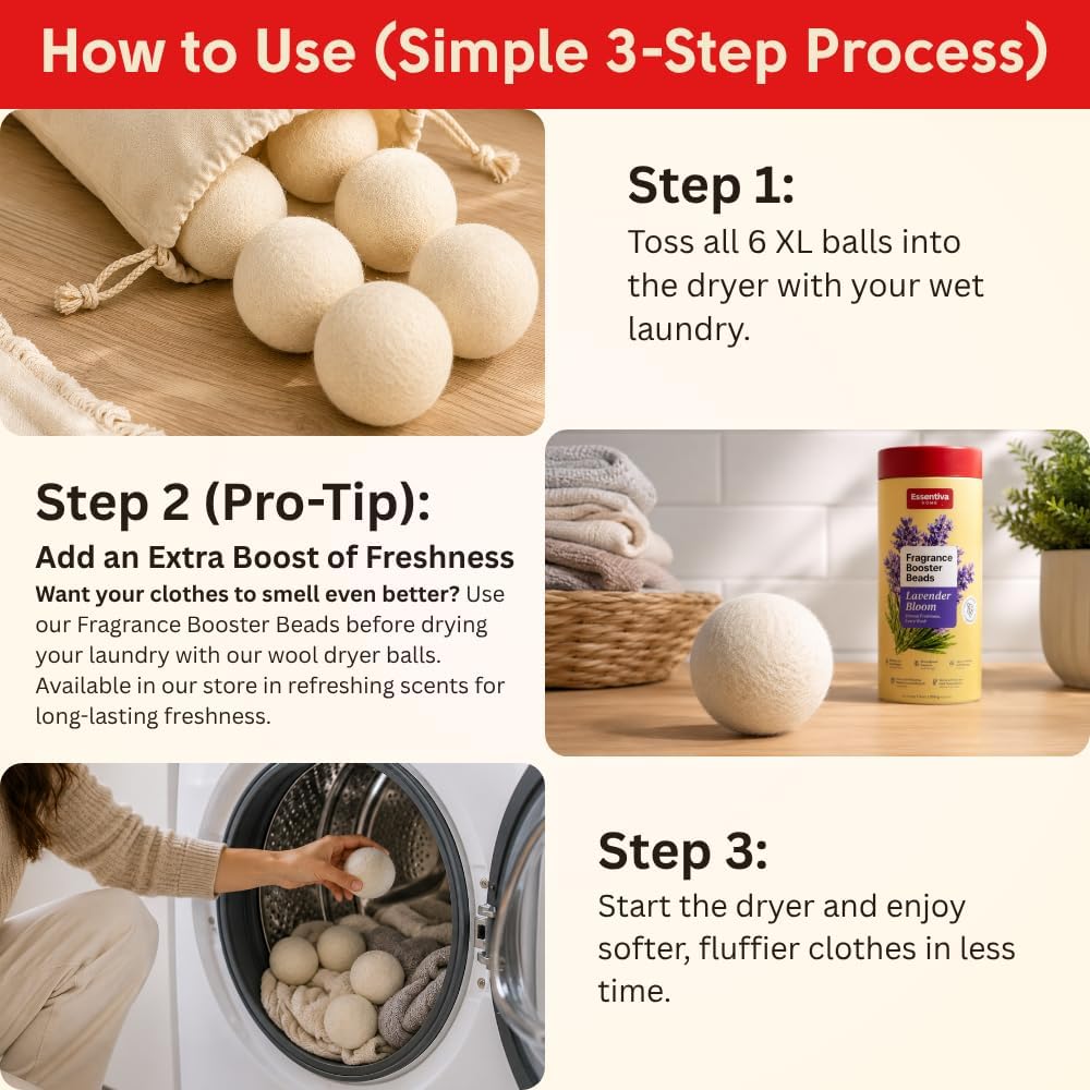 Wool Dryer Balls XL 6 Balls in 1 Pack Reusable | Non Toxic | Anti Static