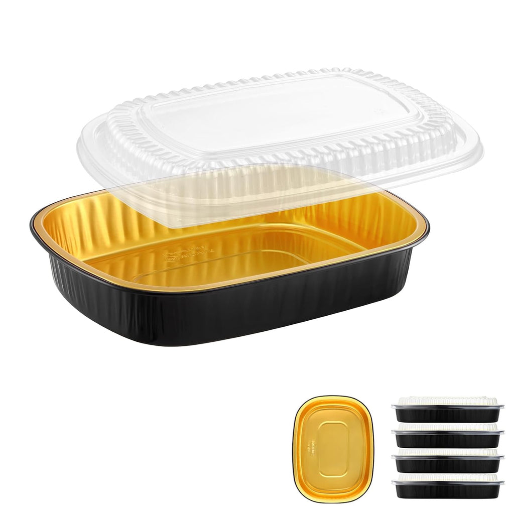 68oz Oval Aluminum Foil Catering Trays with Lids, 5 Pack