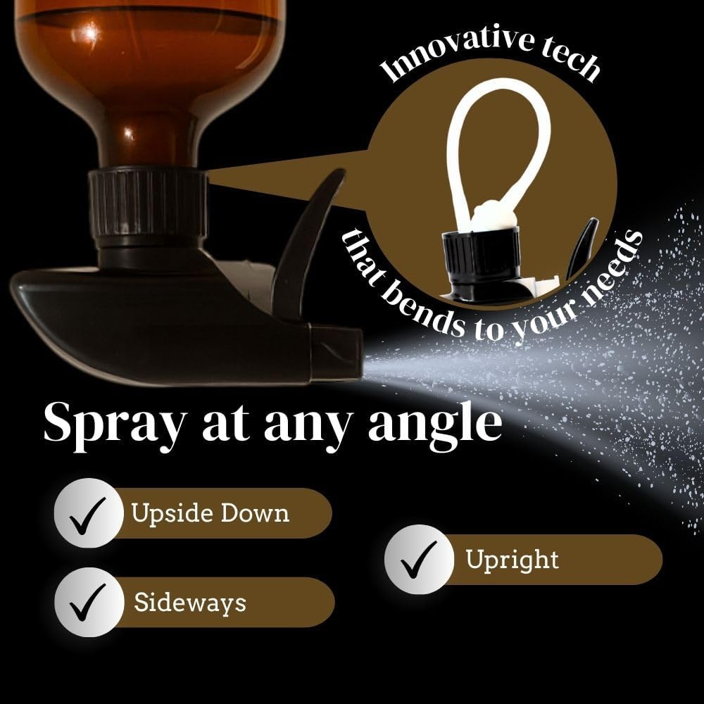 360° Heavy Duty Spray Bottle 16oz (2 Pack) | Upside Down Spray Bottles | All Purpose Plastic Amber Spray Bottles