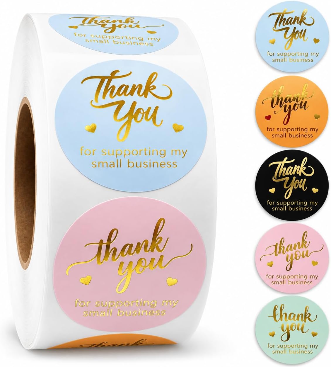 800 Thank You Stickers, 1.5" Round Labels, 5 Designs, Multicolor