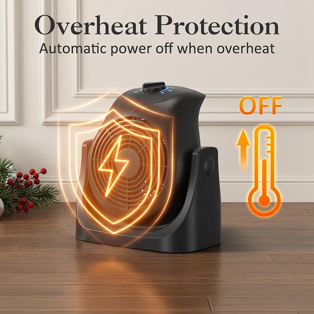 2 in 1 Heater Fan Combo, Portable Space Heater Cooling Desk Fan, Air Circulator Fan 45° Tilt, 2 Wind Speeds, 1500W