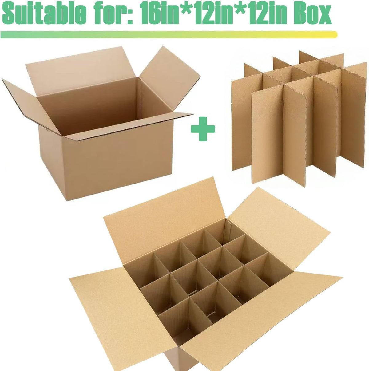 3-Pack Glassware Protection Set，Glassware Dish Packing Boxes Corrugated Dividers & 36 Foam Sleeves for 16x12x12