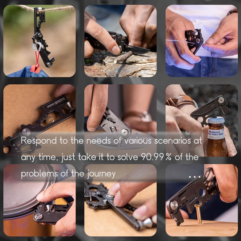 28 in 1 EDC Multi-function Tool, Keychain portable Metal Pocket Tool for men, Wrench for Screw, Ruler, Pulley, Spoke