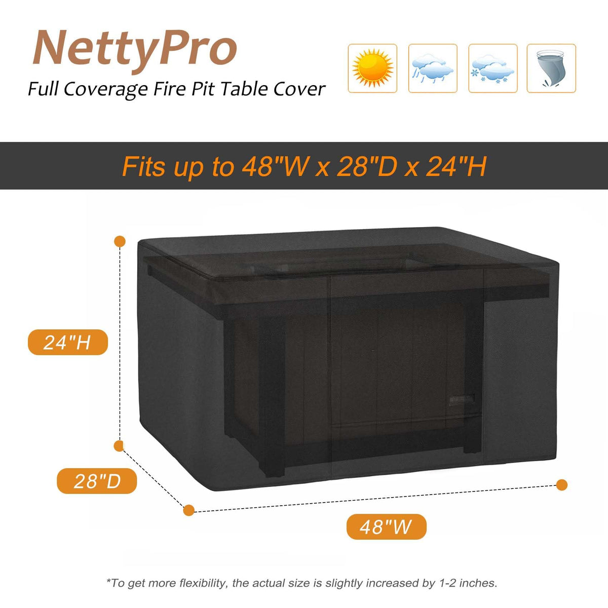 Fire Pit Table Cover Rectangular Waterproof, 48x28 inch