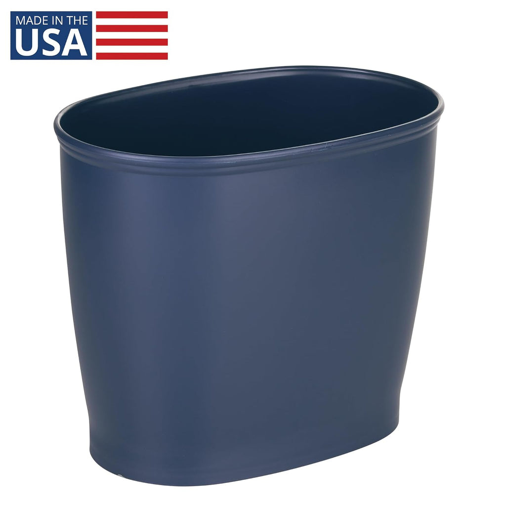 Slim Plastic Bathroom Trash Can, Navy Blue | Small