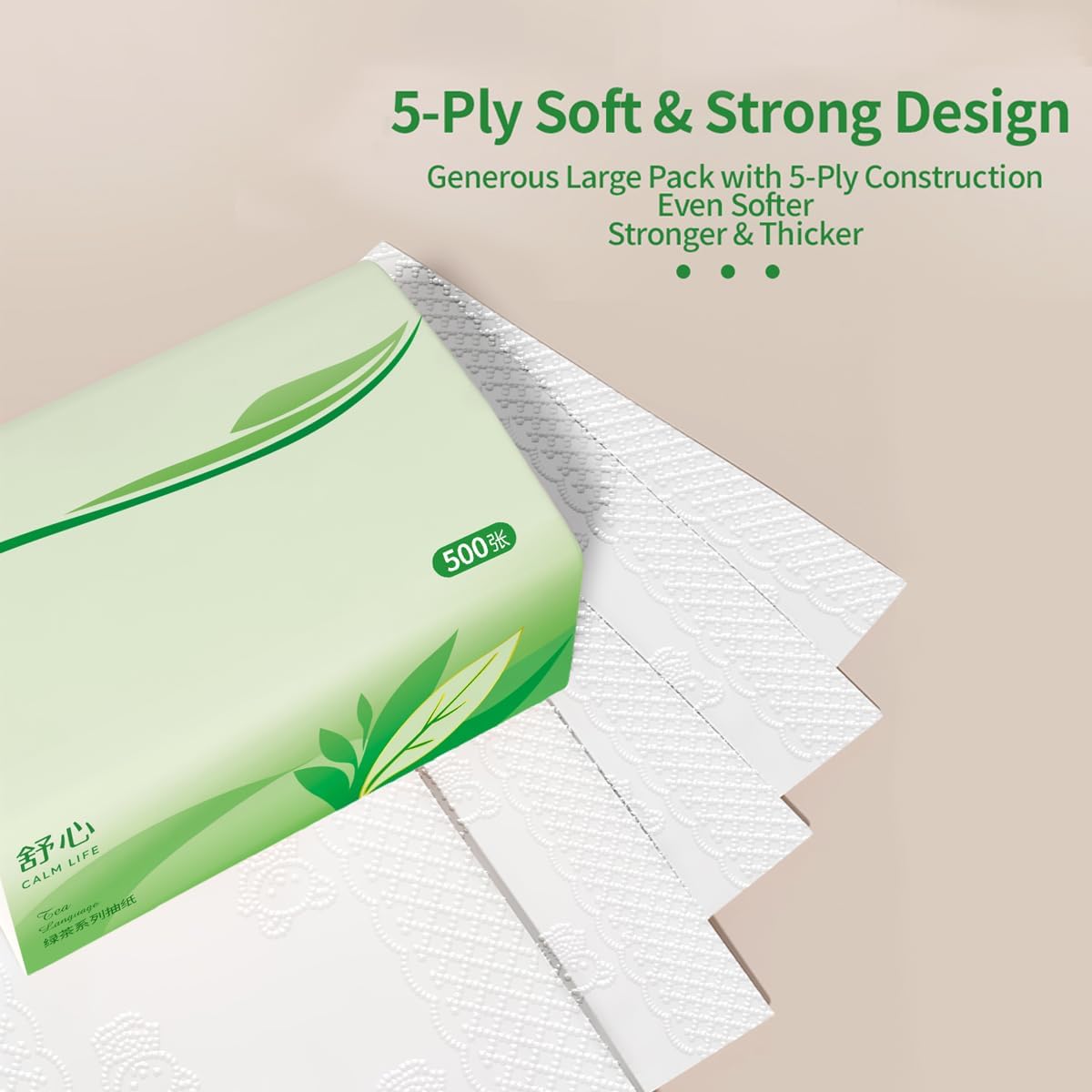 Ultra-Thick Facial Tissues 9000 Sheets, 5-Ply 1800 Draws Green Tea Scented Small Soft Pack Paper Tissue, Travel Size