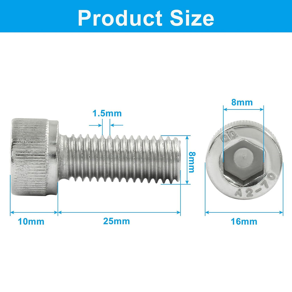 Bivethoi Socket Head Cap Screws, M10-1.5 x 25mm, 10 Pcs