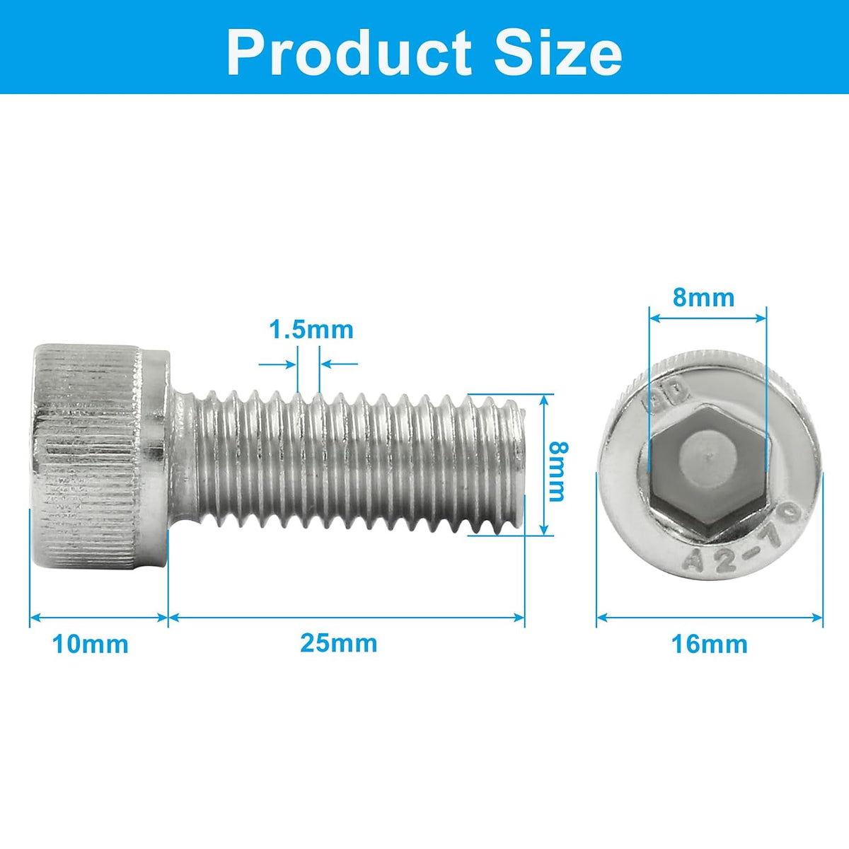 Bivethoi Socket Head Cap Screws, M10-1.5 x 25mm, 10 Pcs
