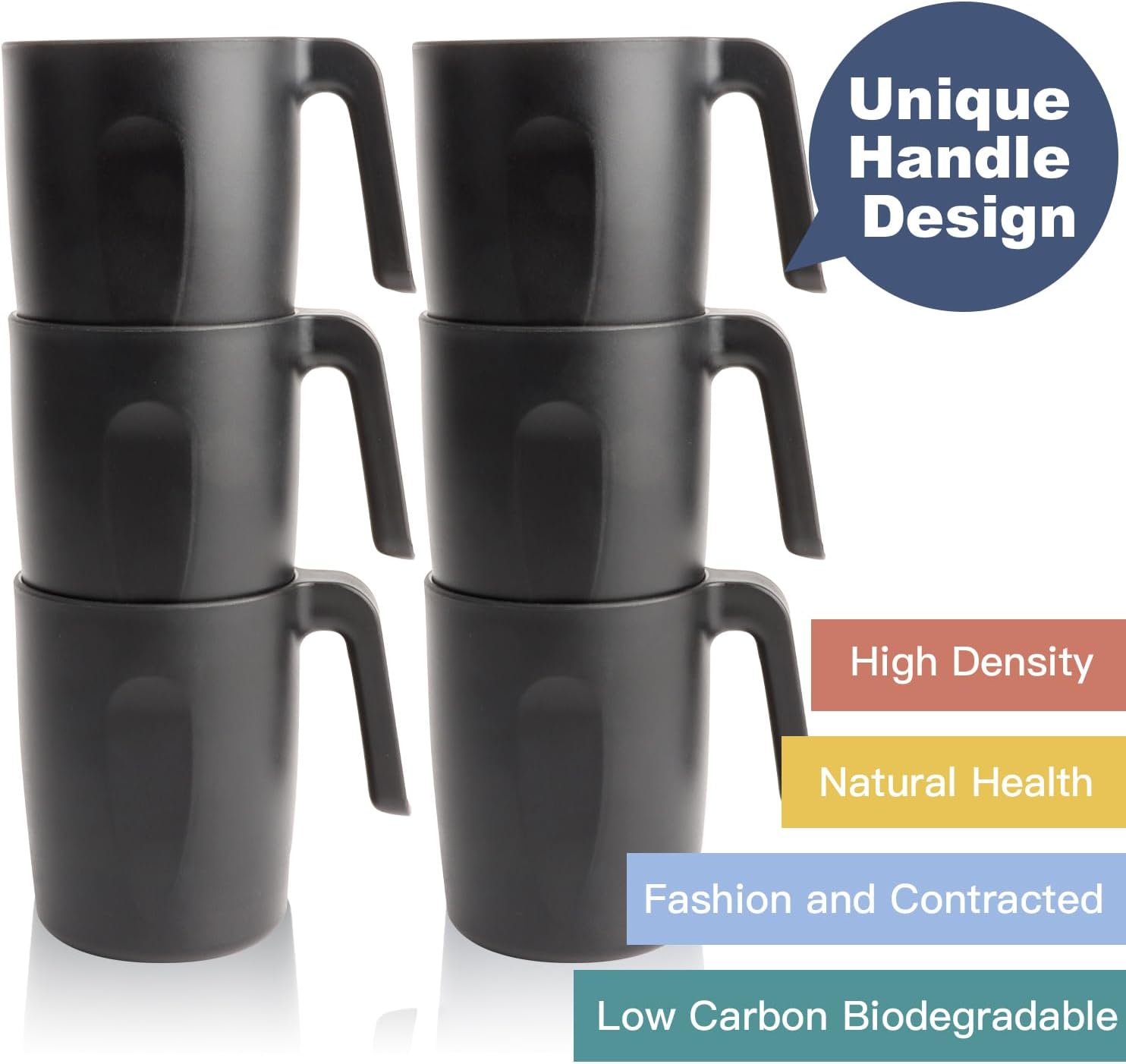 Unbreakable Coffee Mug Set - 6 Wheat Straw Reusable Cups | Dishwasher Safe Drinking Glasses | Alternative to Plastic