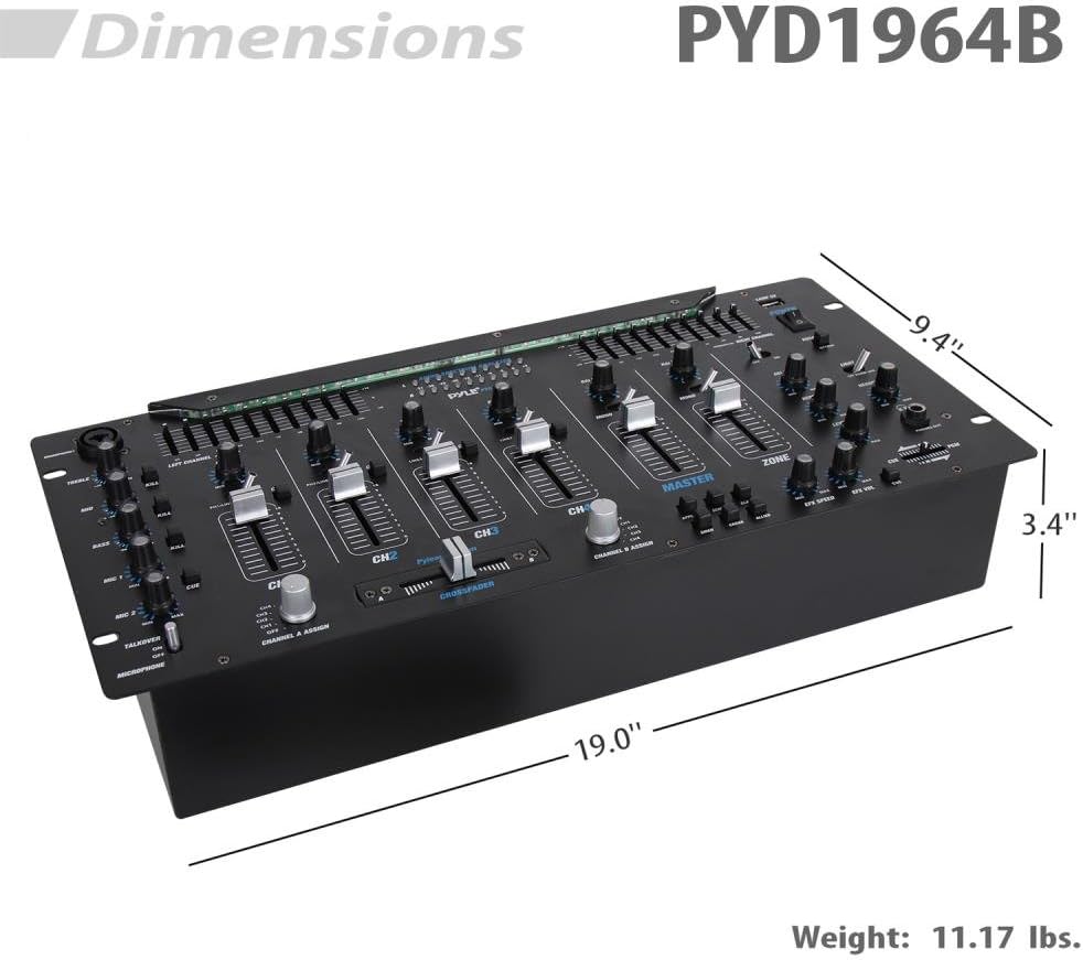 6 Channel Mixer DJ Controller with Bluetooth, Professional Sound Digital Mixing System with LED Illumination, Slider