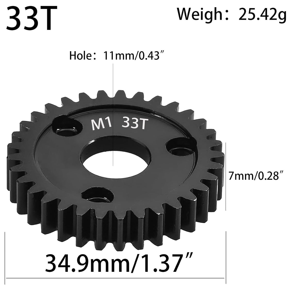 33T M1 Hardened Steel Spur Gear for Traxxas Slayer Pro 4X4 and Revo 3.3