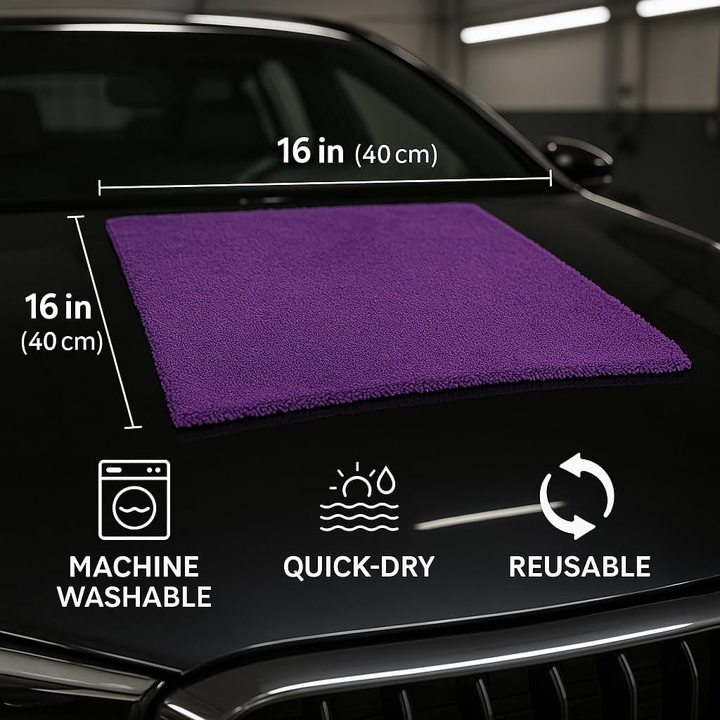 Paks - Edgeless Microfiber Towels 4-Pack - Car Detailing Wash Cloths for Cleaning - 16x16 Car Drying Towel - Lint