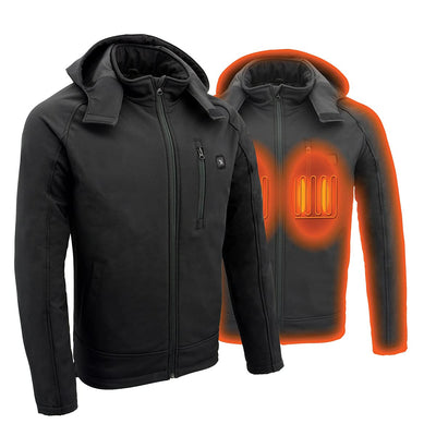 MPM1767SET Men’s Heated Soft Shell Hoodie Jacket – 7.4V Power, 3 Heat Modes, Reflective Piping,Riding