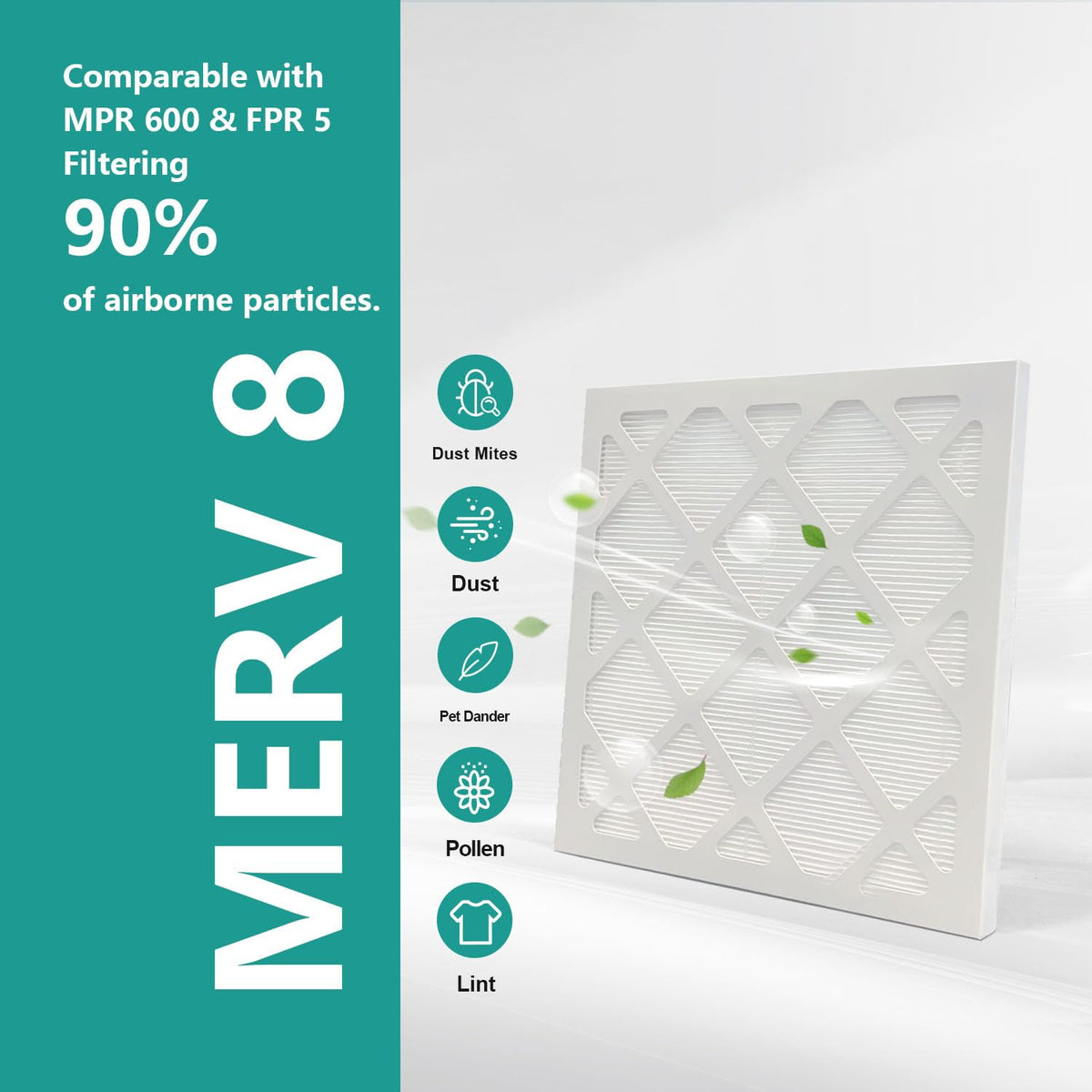 14x14x1 Air Filter 6 Pack MERV 8 Upgraded Version-More Folds