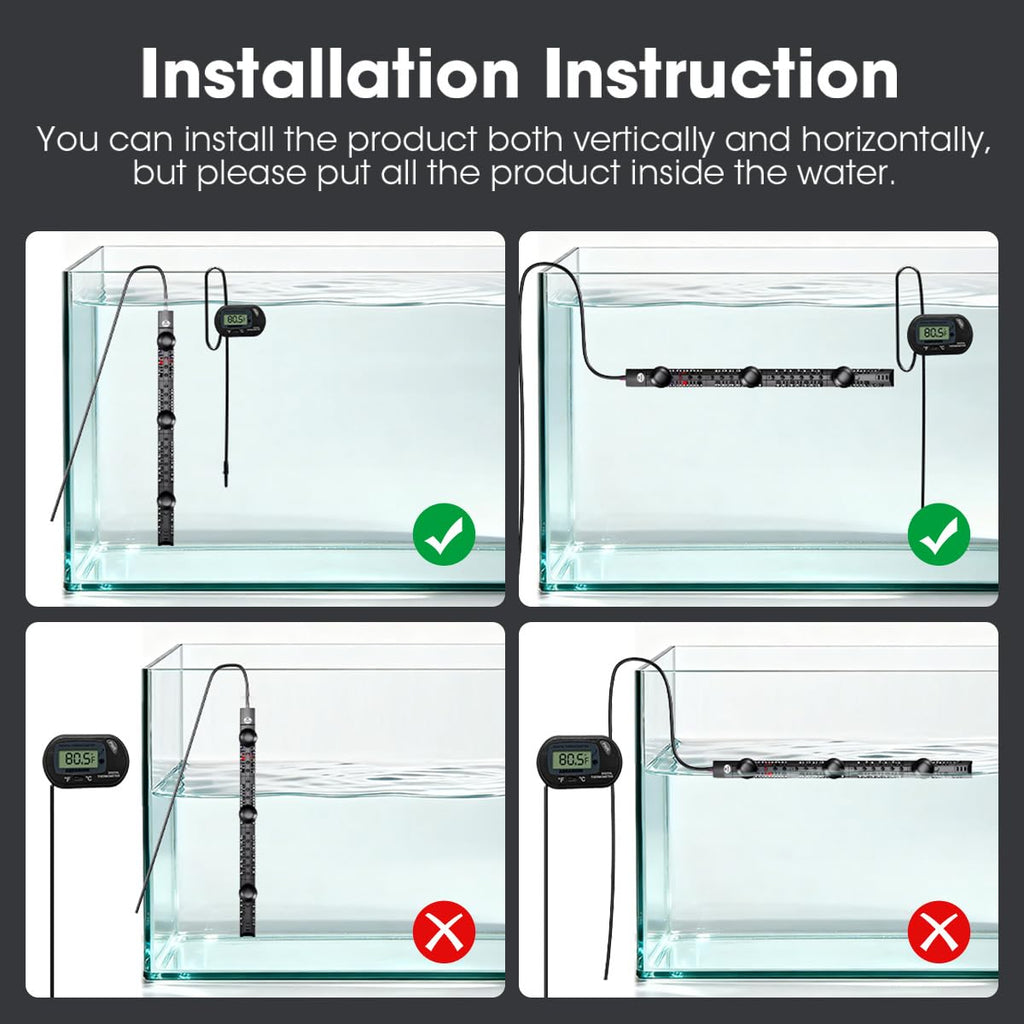 Submersible Aquarium Heater Auto Thermostat, 500W Fish Tank Heater with LCD Digital Aquarium Thermometer