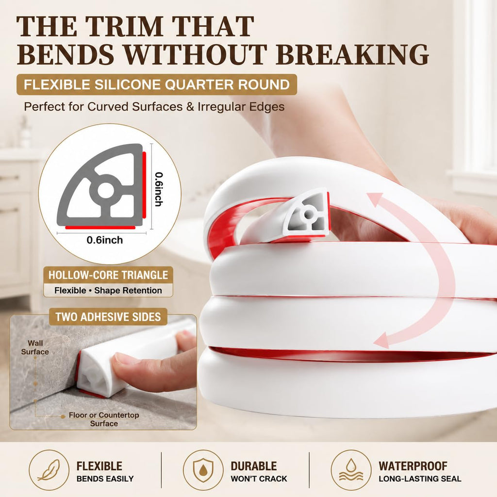 78 Inch Flexible Quarter Round Molding - Peel and Stick Shoe Molding Trim, Self-Adhesive Silicone Caulk Strip for