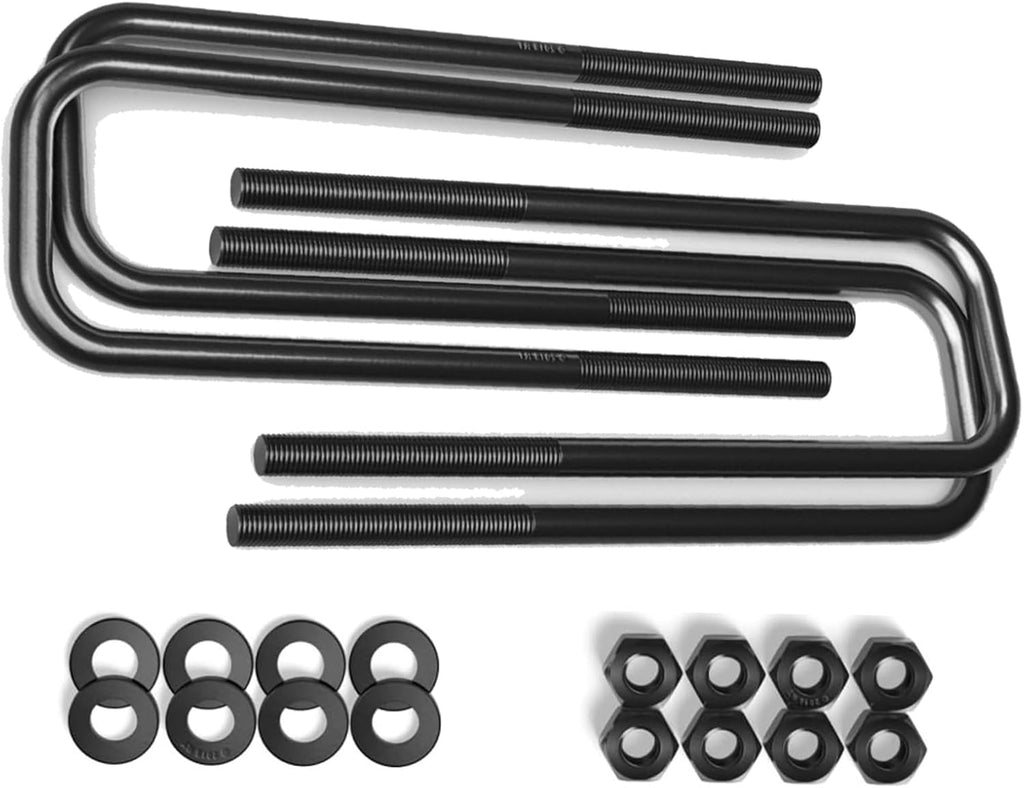 BST BSSP 4PCS Square U-Bolts 2.5" Wide Leaf Springs 8.75" Long Replacement for 1988-2019 Chevy Silverado GMC Sierra 1500, with Hardware, Zinc Coated Finish