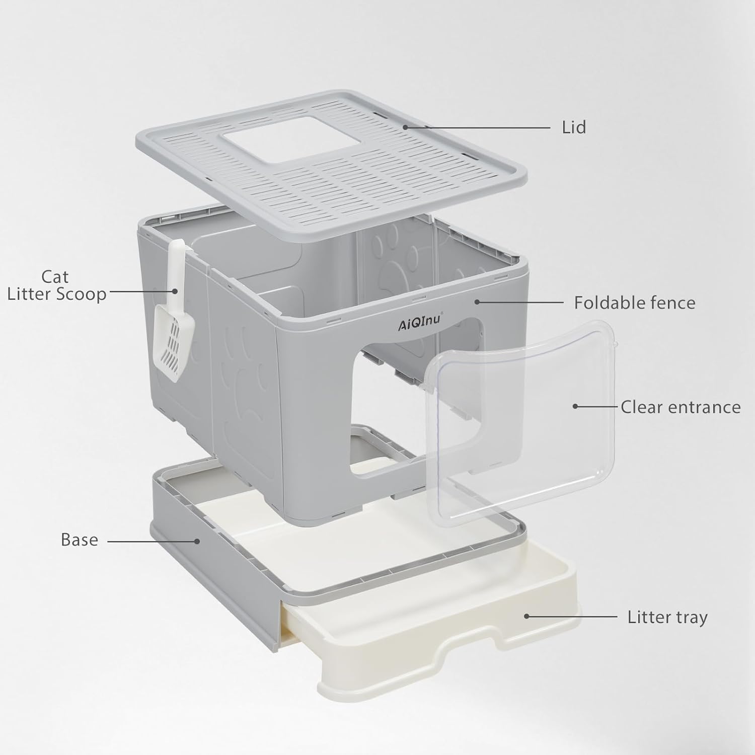 XLarge 80L Foldable Cat Litter Box with Lid, Top Exit & Front Entry Kitty Litter Box, Includes Litter Mat & Scoop