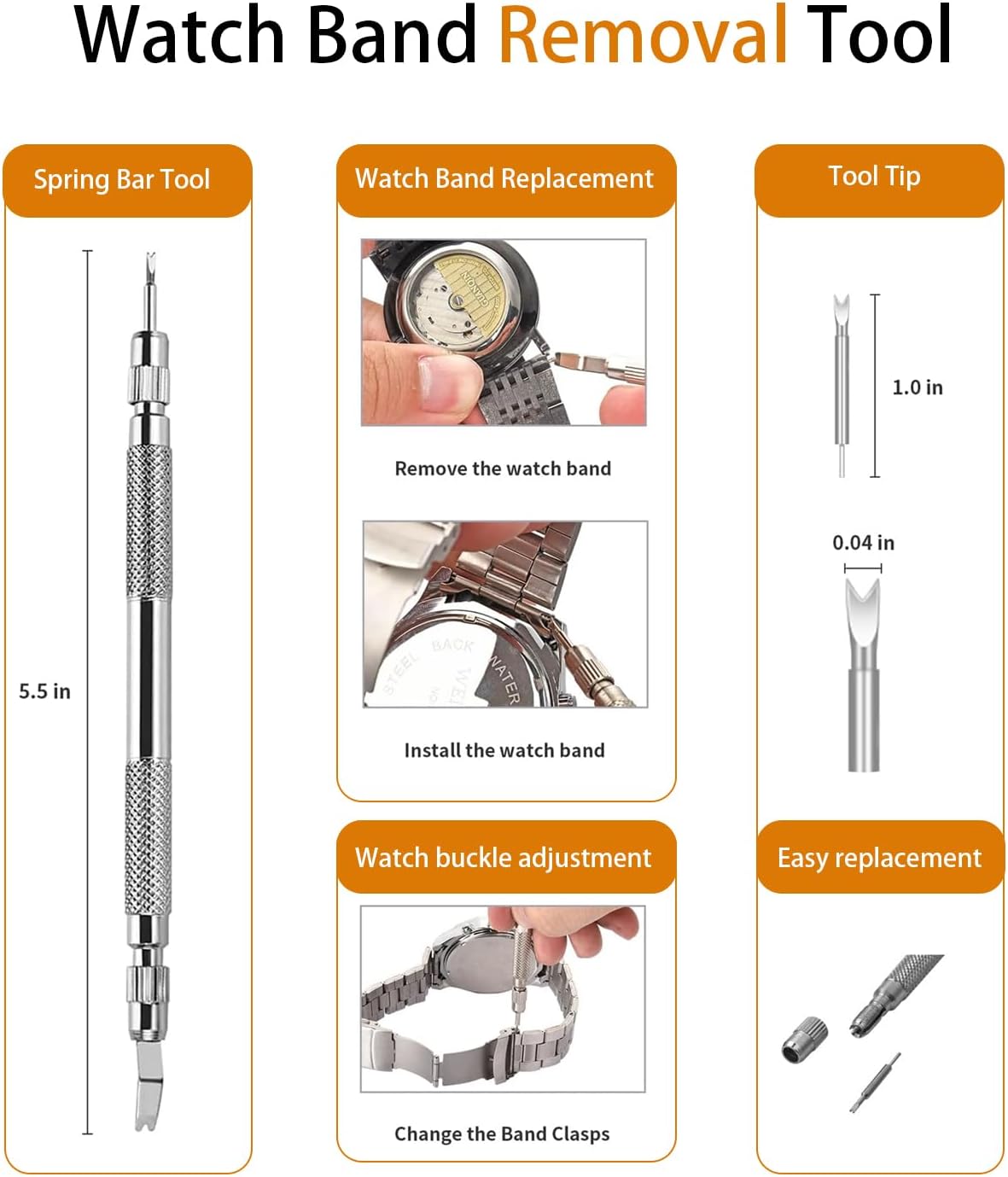 Watch Link Removal Kit: Professional Watch Strap Adjustment Tool Band Replacement Bracelet Resize Kit for All Size