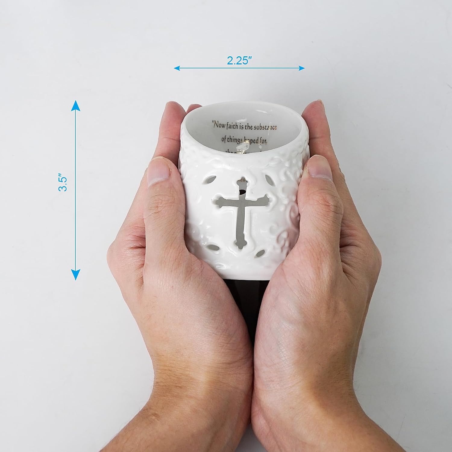 Candle Holder Ceramic Christian Cross Tea Light Holder with Bible Verse Tealight Cup Votive Candle Holder for Wedding