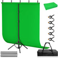 Green Screen Backdrop Kit 5x7 ft with Foldable T-Shaped Stand | Portable Greenscreen Background with 5 Clamps