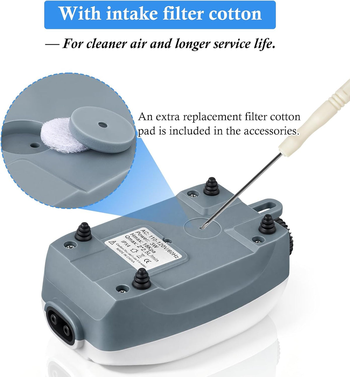 Dual Outlet Aquarium Electric Air Pump, Whisper Adjustable Fish Tank Aerator, Quiet Oxygen Pump with Accessories for